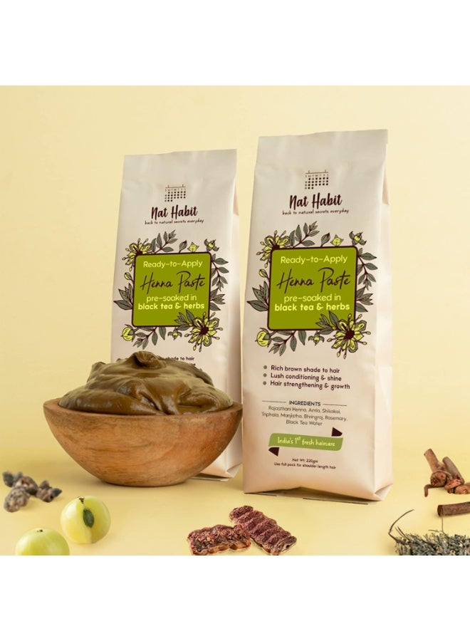 Nat Habit Fresh Ready-To-Apply Henna Paste 220g*2& Five Oil Hibiscus Hair NutriMask 40g*2 - The Ideal Combo For Deep Conditioning Hair With Rich Dark Brown Color (Combo Pack of 4) - Image 2